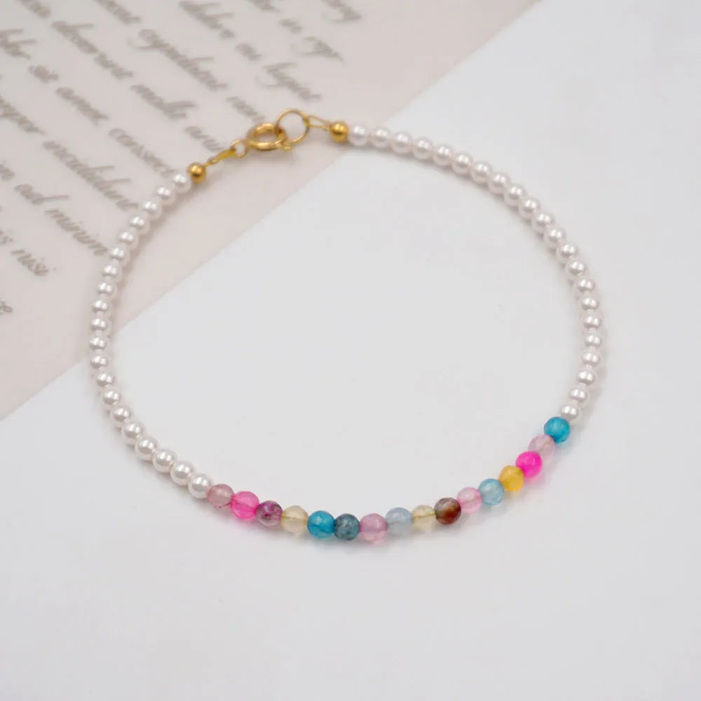 Simple Style Geometric Artificial Crystal Imitation Pearl Titanium Steel Wholesale Bracelets