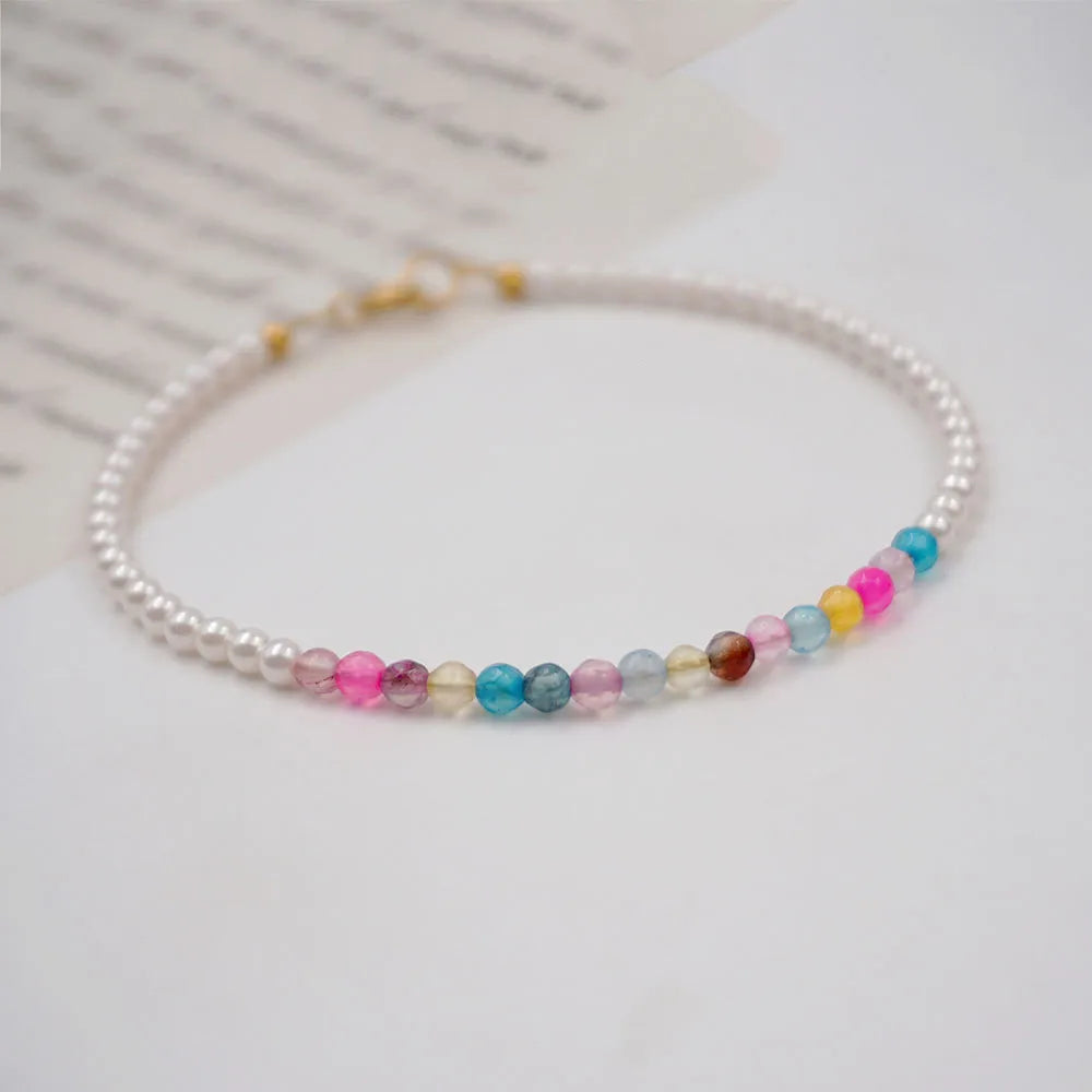 Simple Style Geometric Artificial Crystal Imitation Pearl Titanium Steel Wholesale Bracelets