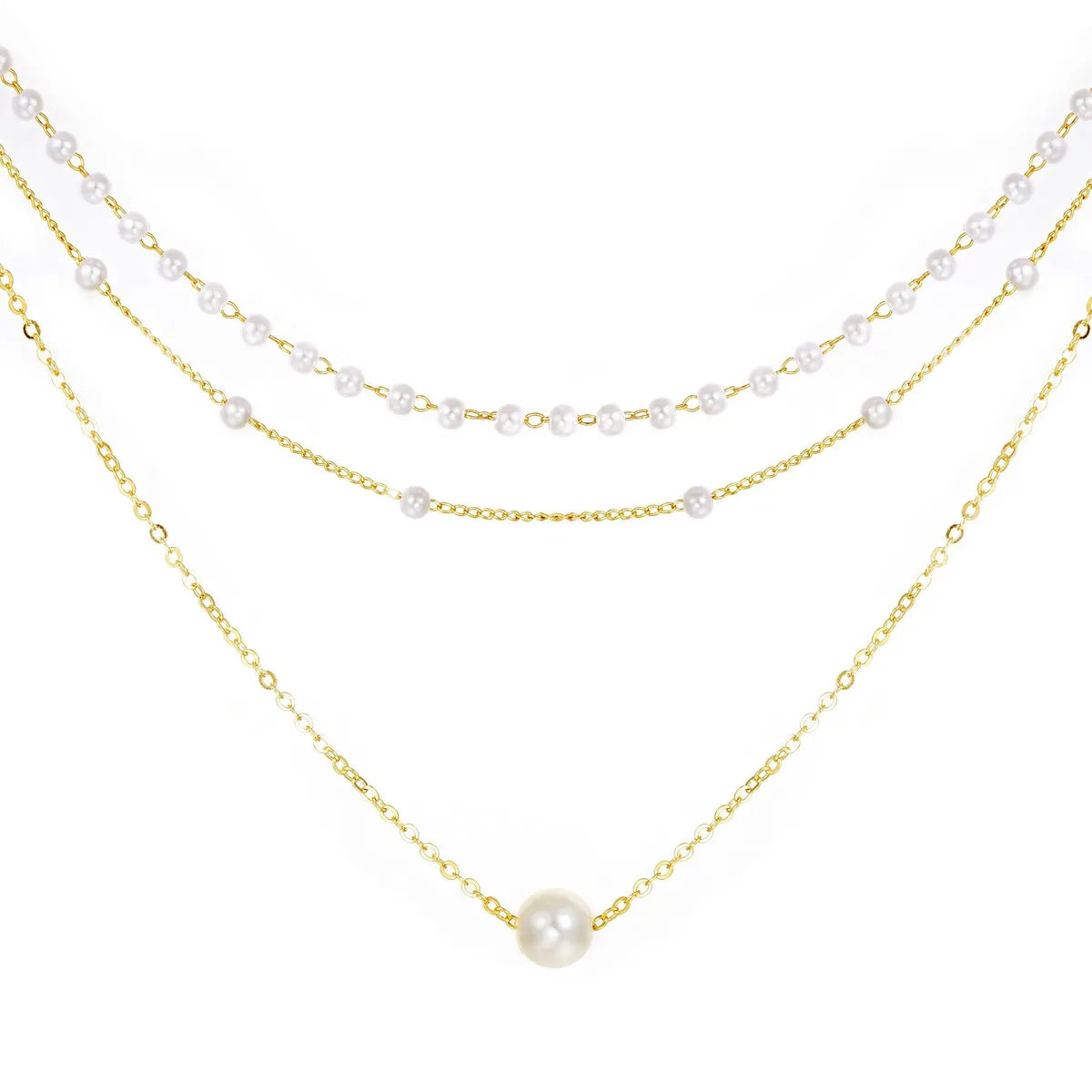 Simple Style Geometric Artificial Pearl Alloy Plating Women's Three Layer Necklace