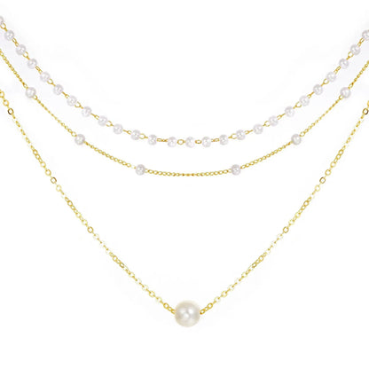 Simple Style Geometric Artificial Pearl Alloy Plating Women's Three Layer Necklace