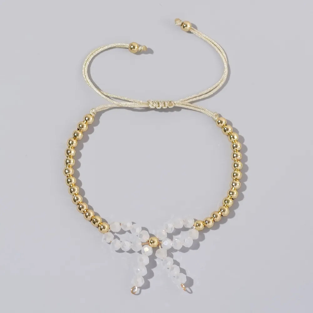 Simple Style Geometric Bow Knot Imitation Pearl Rope Copper Wholesale Drawstring Bracelets