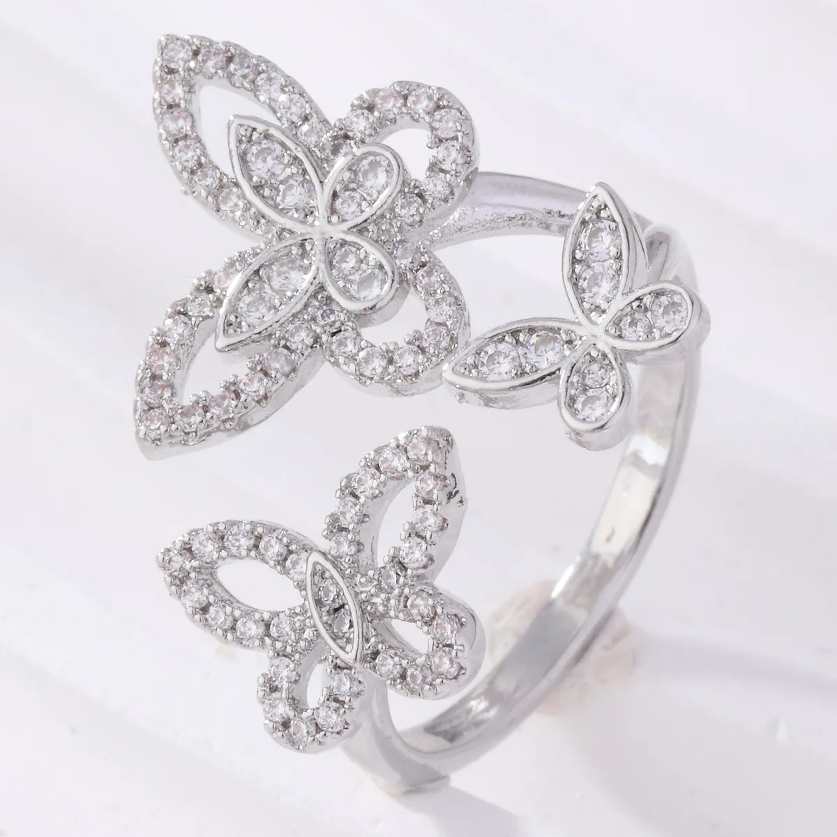 Simple Style Geometric Butterfly Copper Inlay Zircon White Gold Plated Open Ring