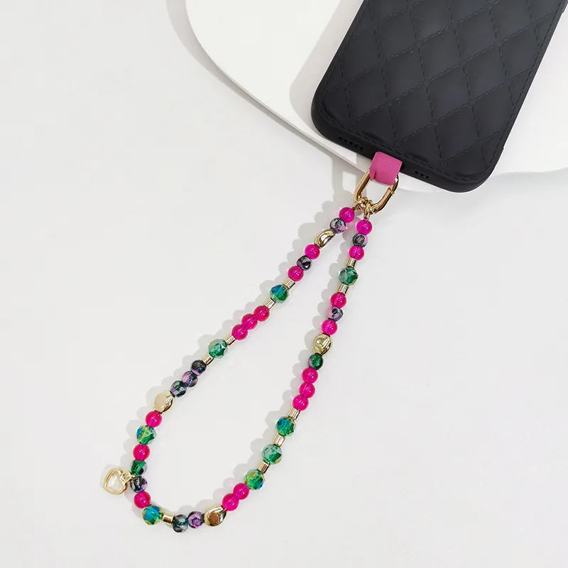 Simple Style Geometric CCB Crystal Beads Glass Bead Mobile Phone Lanyard