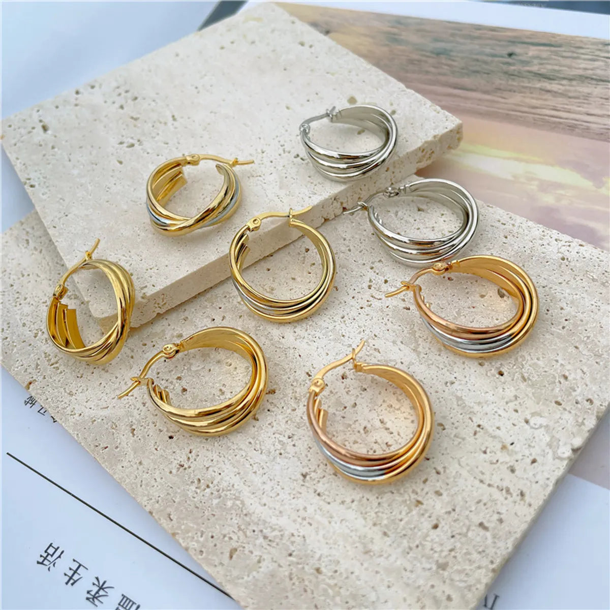 Simple Style Geometric Circle Stainless Steel Round Ellipse Earrings