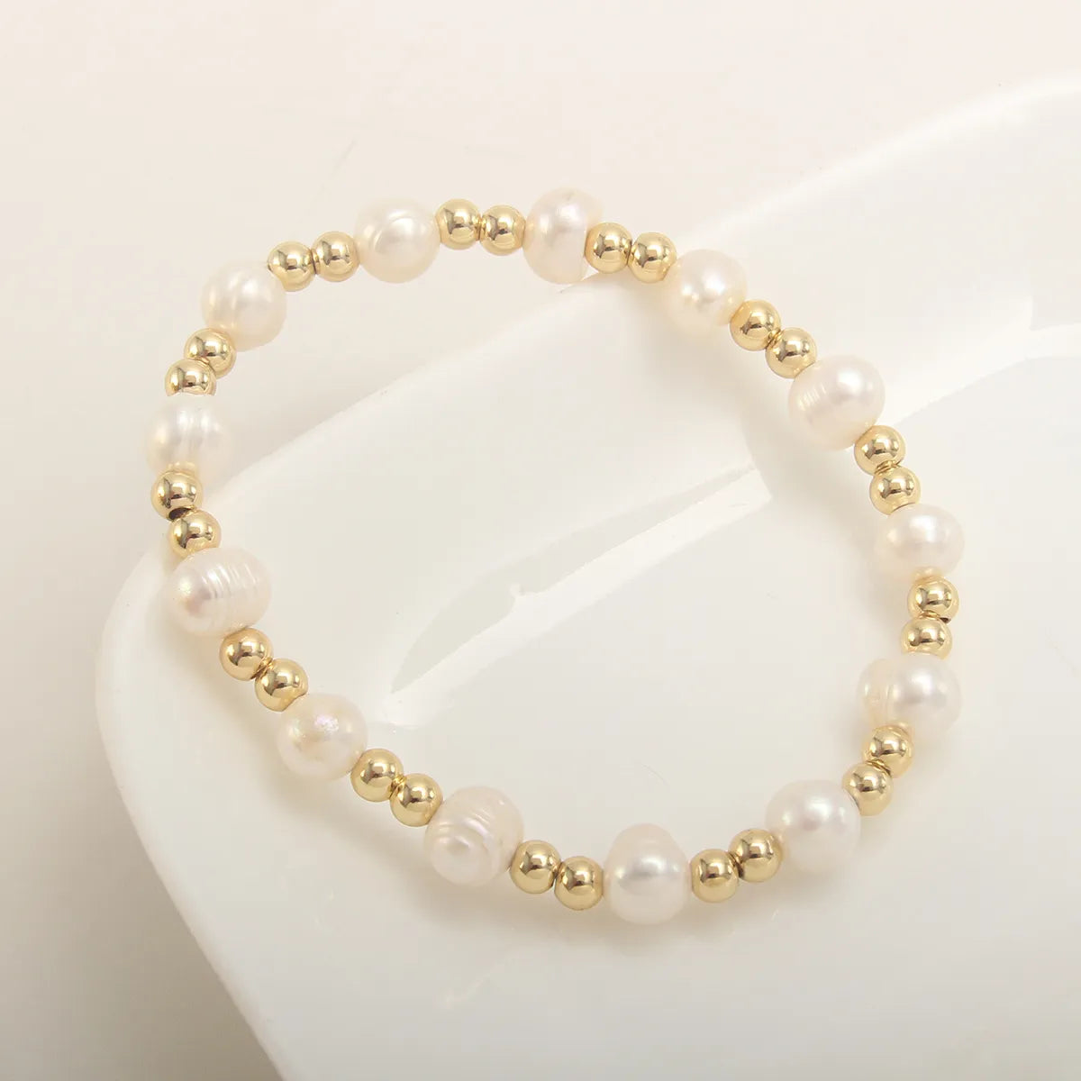 Simple Style Geometric Color Block Stainless Steel Artificial Pearl Plating 18k Gold Plated Bracelets