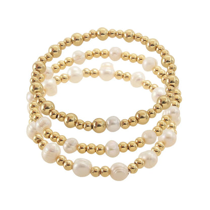 Simple Style Geometric Color Block Stainless Steel Artificial Pearl Plating 18k Gold Plated Bracelets