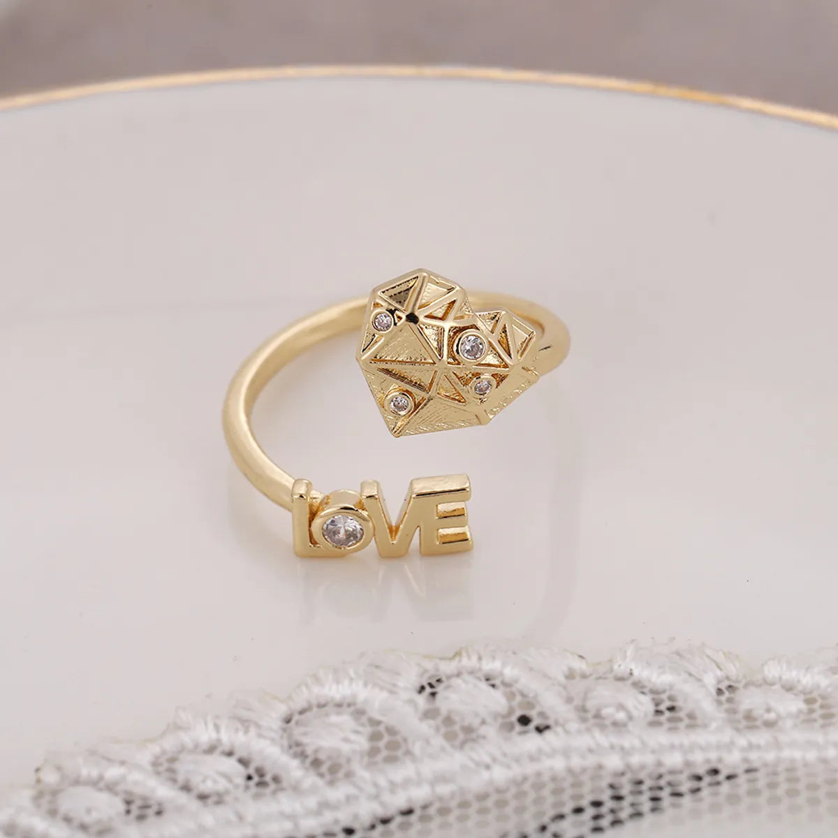 Simple Style Geometric Copper 18k Gold Plated Silver Plated Rhinestones Adjustable Ring In Bulk