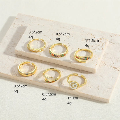 Simple Style Geometric Copper Plating Inlay Shell Zircon 14k Gold Plated Open Rings