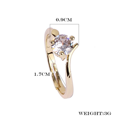 Simple Style Geometric Copper Plating Inlay Zircon 14k Gold Plated Adjustable Ring