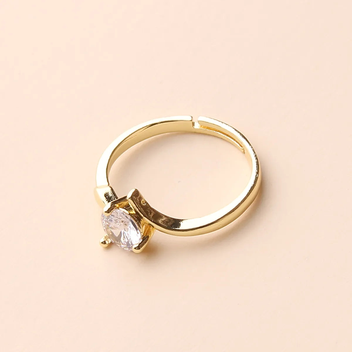 Simple Style Geometric Copper Plating Inlay Zircon 14k Gold Plated Adjustable Ring