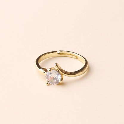 Simple Style Geometric Copper Plating Inlay Zircon 14k Gold Plated Adjustable Ring