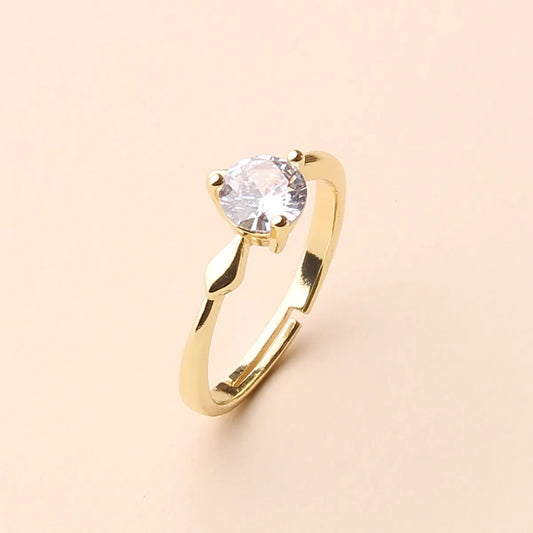 Simple Style Geometric Copper Plating Inlay Zircon 14k Gold Plated Adjustable Ring