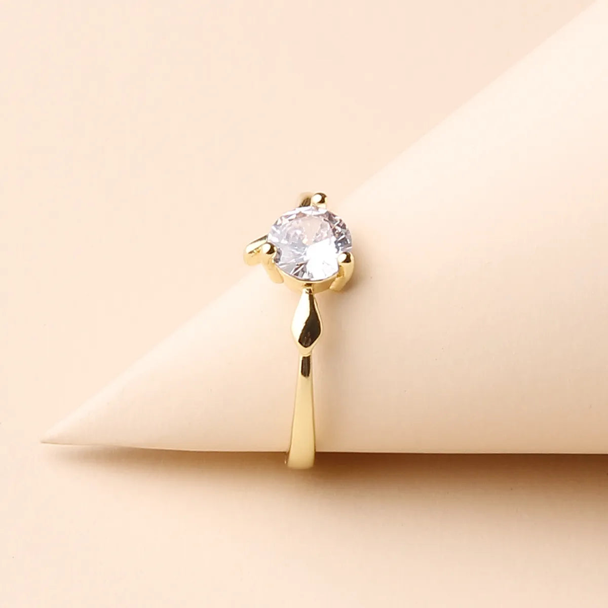 Simple Style Geometric Copper Plating Inlay Zircon 14k Gold Plated Adjustable Ring