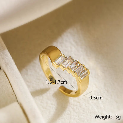 Simple Style Geometric Copper Plating Inlay Zircon 18k Gold Plated Open Rings