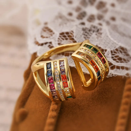 Simple Style Geometric Copper Plating Inlay Zircon 18k Gold Plated Open Rings