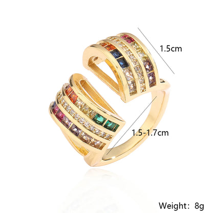 Simple Style Geometric Copper Plating Inlay Zircon 18k Gold Plated Open Rings