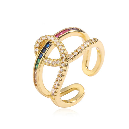 Simple Style Geometric Copper Plating Inlay Zircon 18k Gold Plated Open Rings