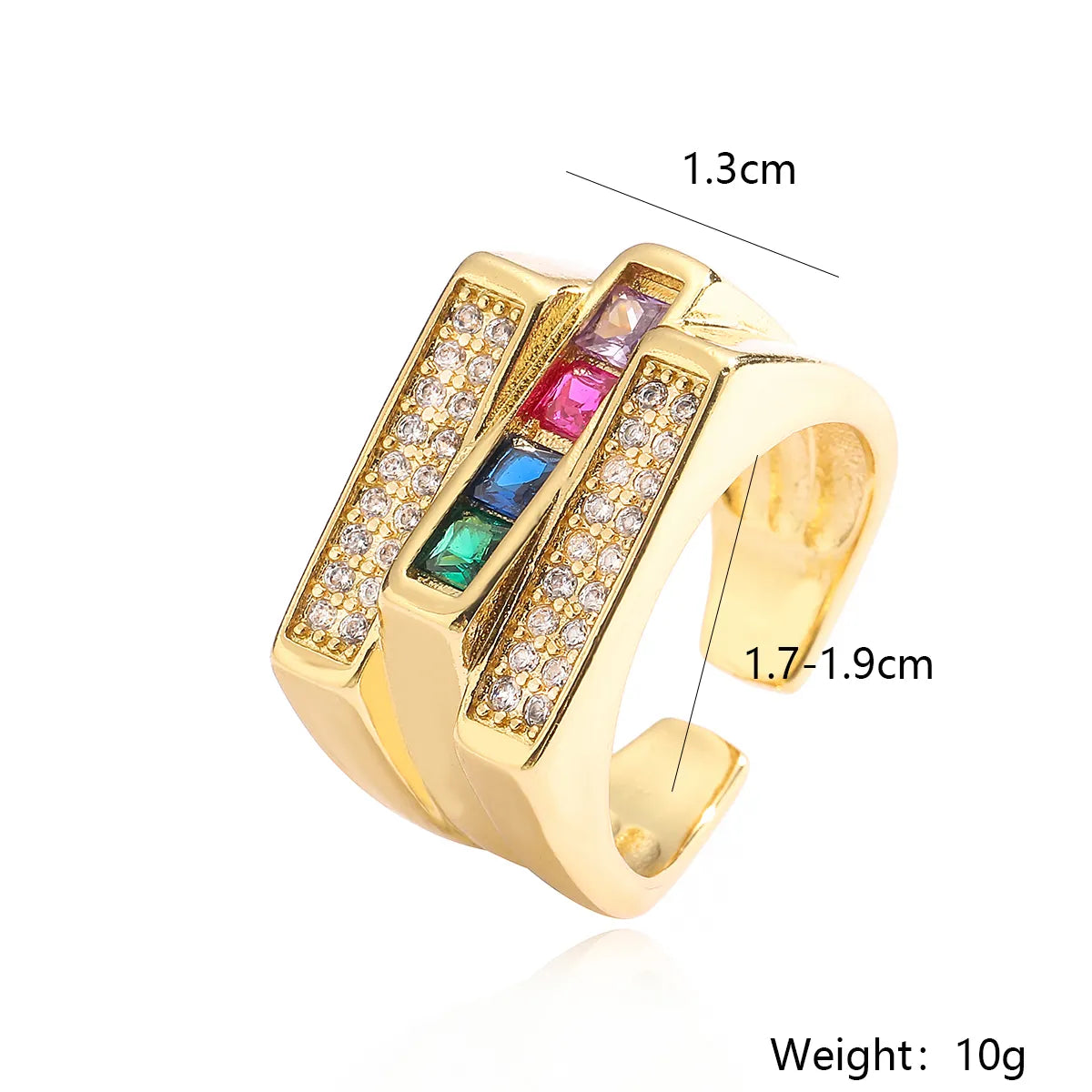 Simple Style Geometric Copper Plating Inlay Zircon 18k Gold Plated Open Rings