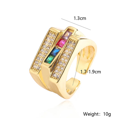 Simple Style Geometric Copper Plating Inlay Zircon 18k Gold Plated Open Rings