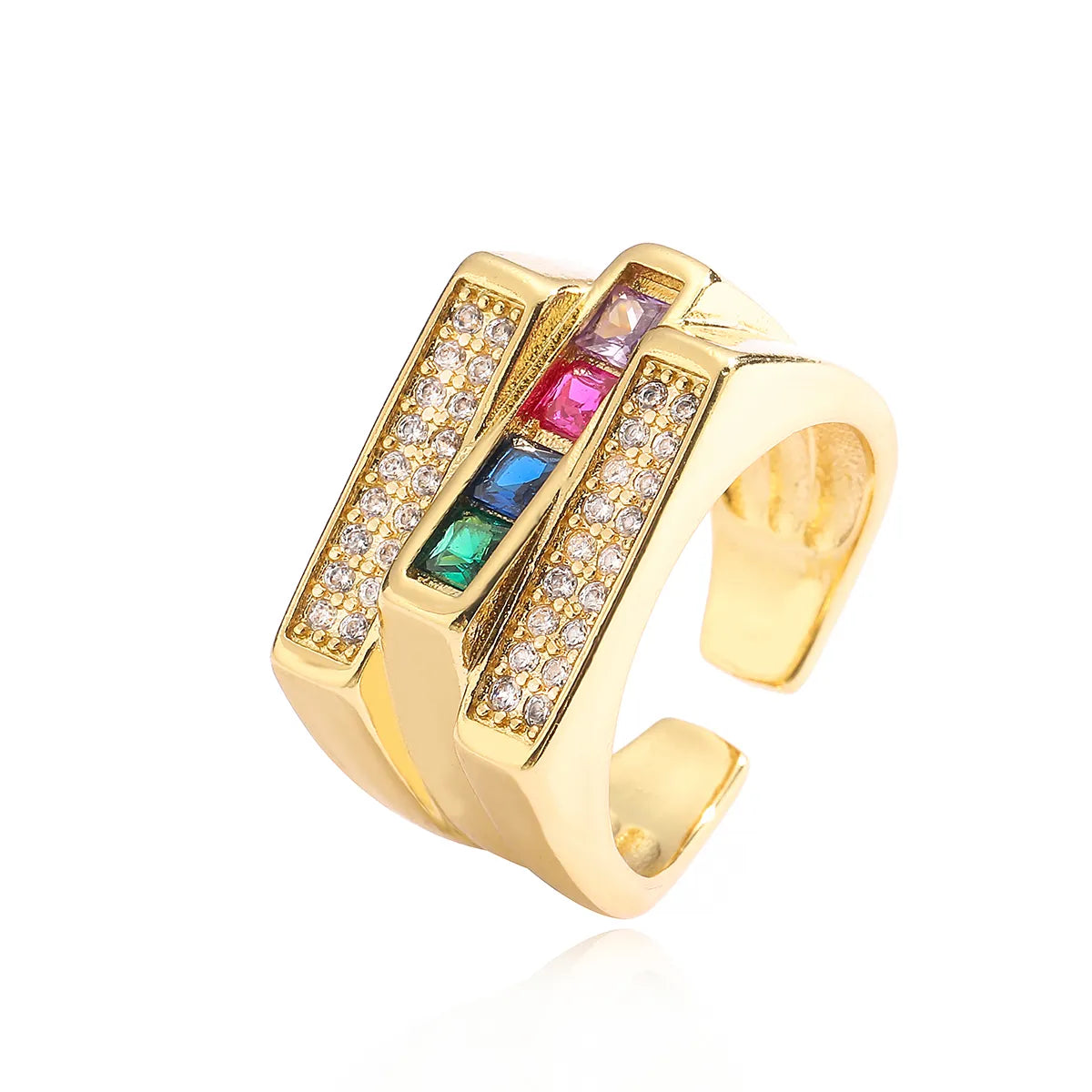 Simple Style Geometric Copper Plating Inlay Zircon 18k Gold Plated Open Rings