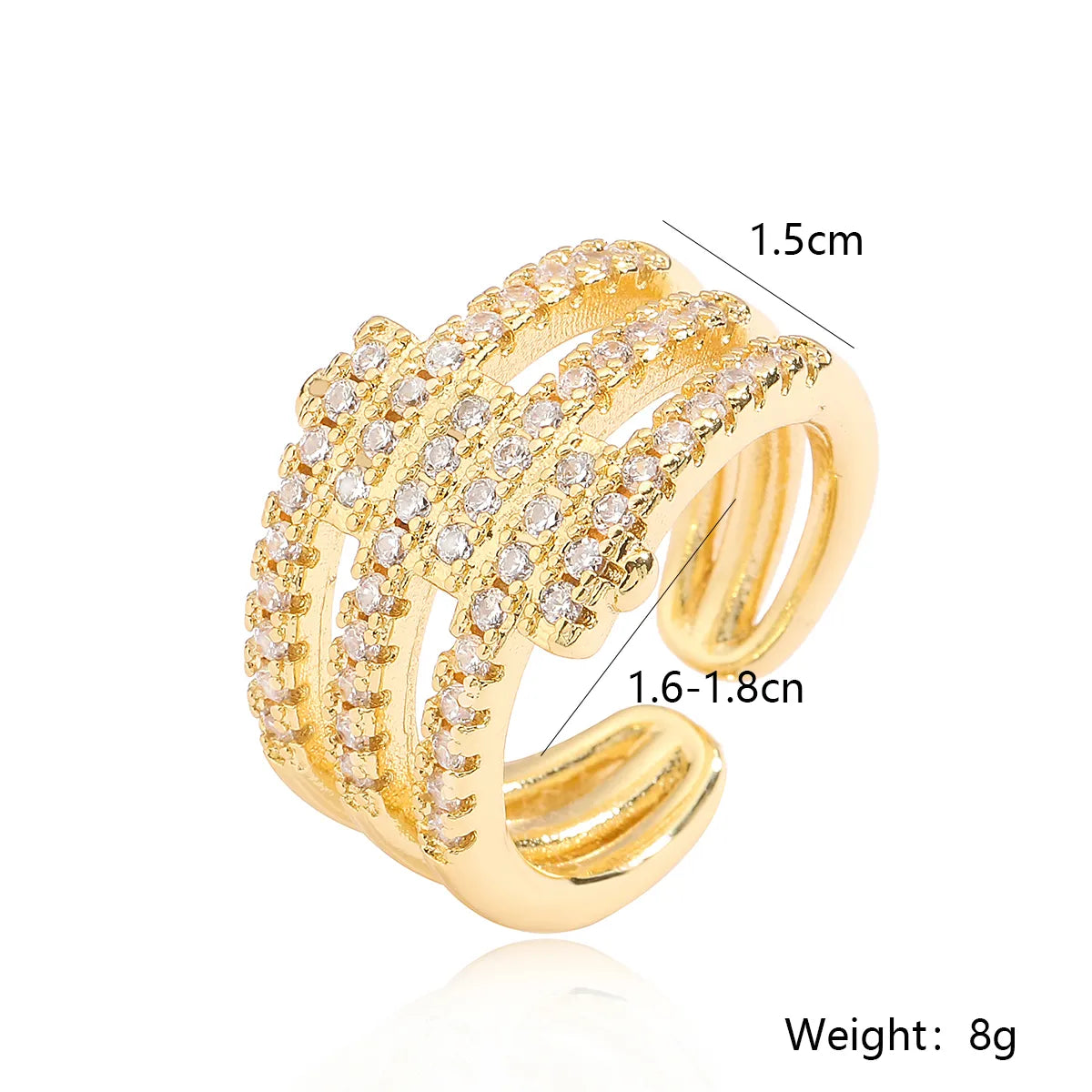 Simple Style Geometric Copper Plating Inlay Zircon 18k Gold Plated Open Rings