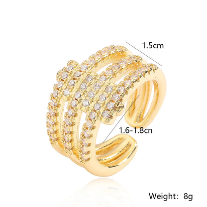 Simple Style Geometric Copper Plating Inlay Zircon 18k Gold Plated Open Rings