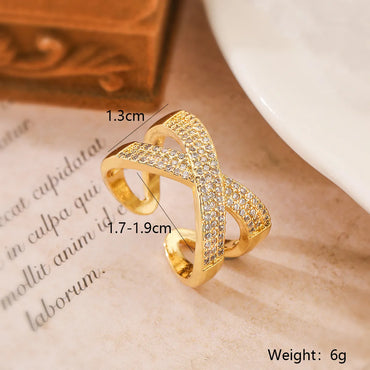 Simple Style Geometric Copper Plating Inlay Zircon 18k Gold Plated Open Rings