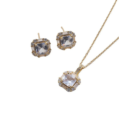 Simple Style Geometric Copper Plating Inlay Zircon Earrings Necklace