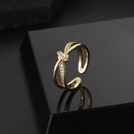 Simple Style Geometric Copper Gold Plated Zircon Open Rings In Bulk