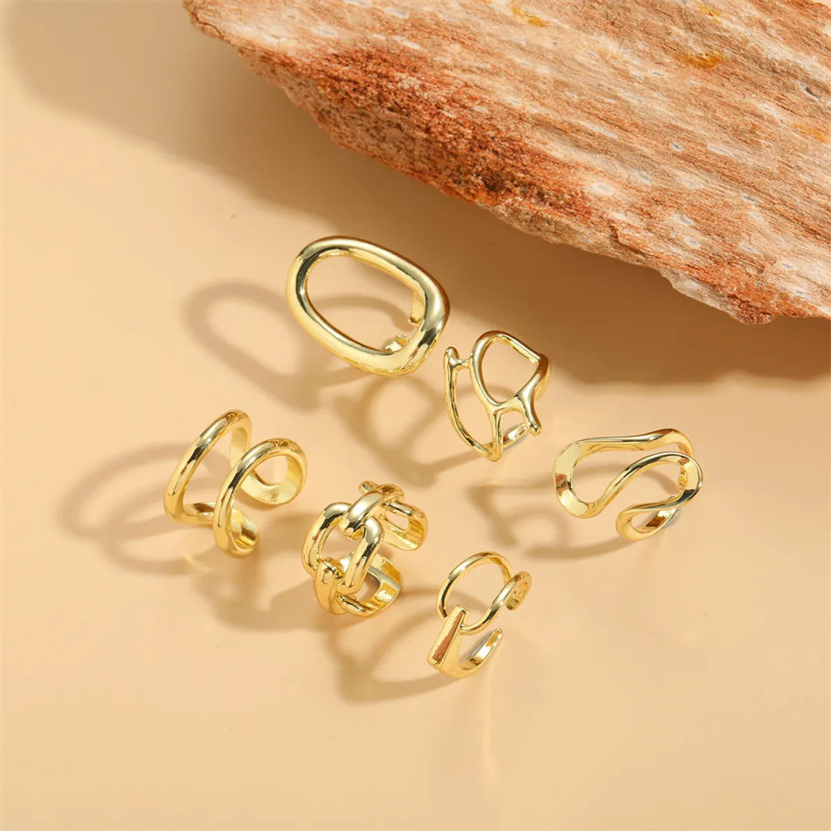 Simple Style Geometric Copper Twist 14k Gold Plated Open Rings