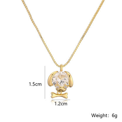 Simple Style Geometric Dog Unforgettable Stainless Steel Copper Plating Inlay Zircon 18k Gold Plated Pendant Necklace