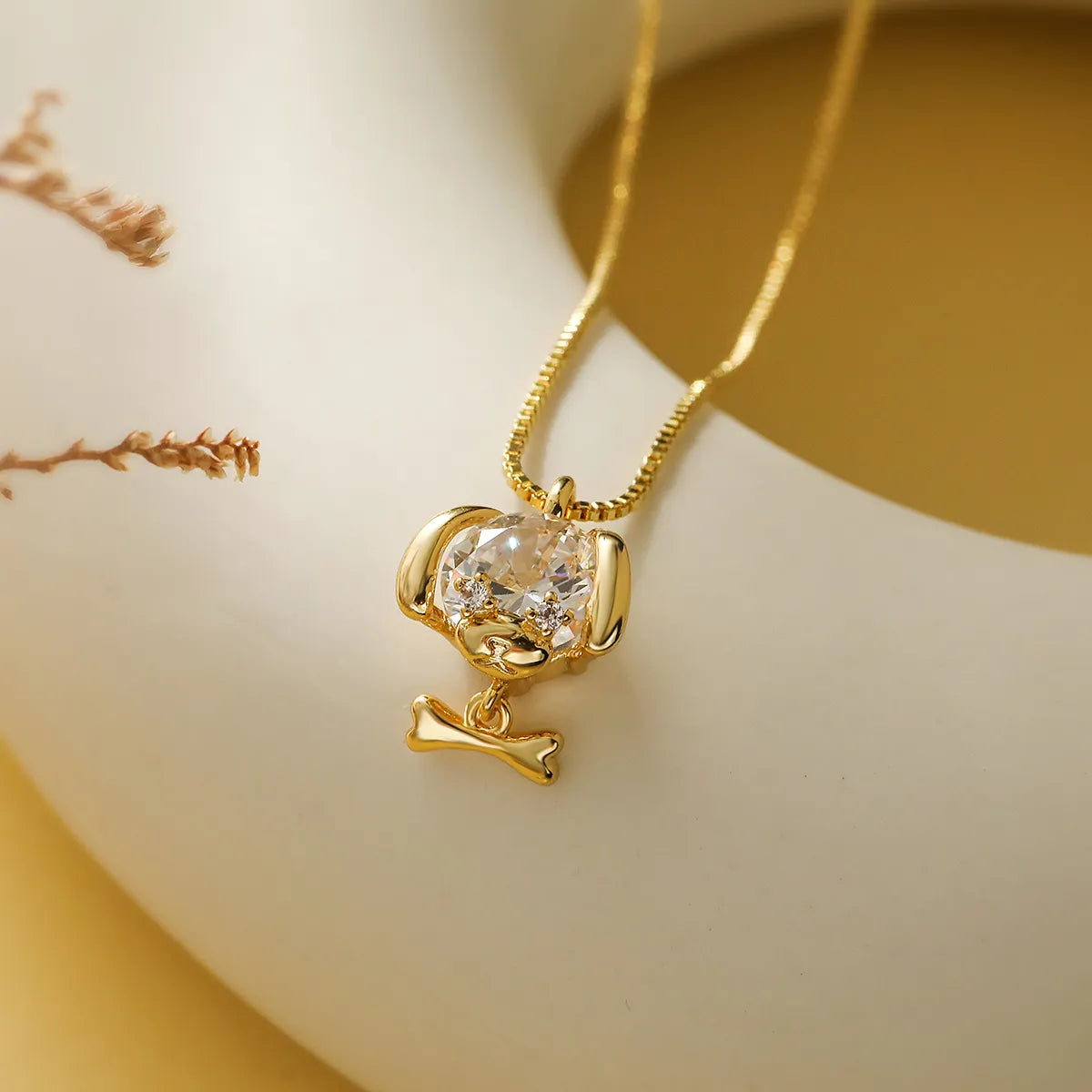 Simple Style Geometric Dog Unforgettable Stainless Steel Copper Plating Inlay Zircon 18k Gold Plated Pendant Necklace