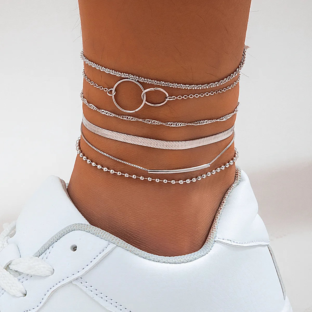 Simple Style Geometric Double Ring Iron Copper Wholesale Anklet