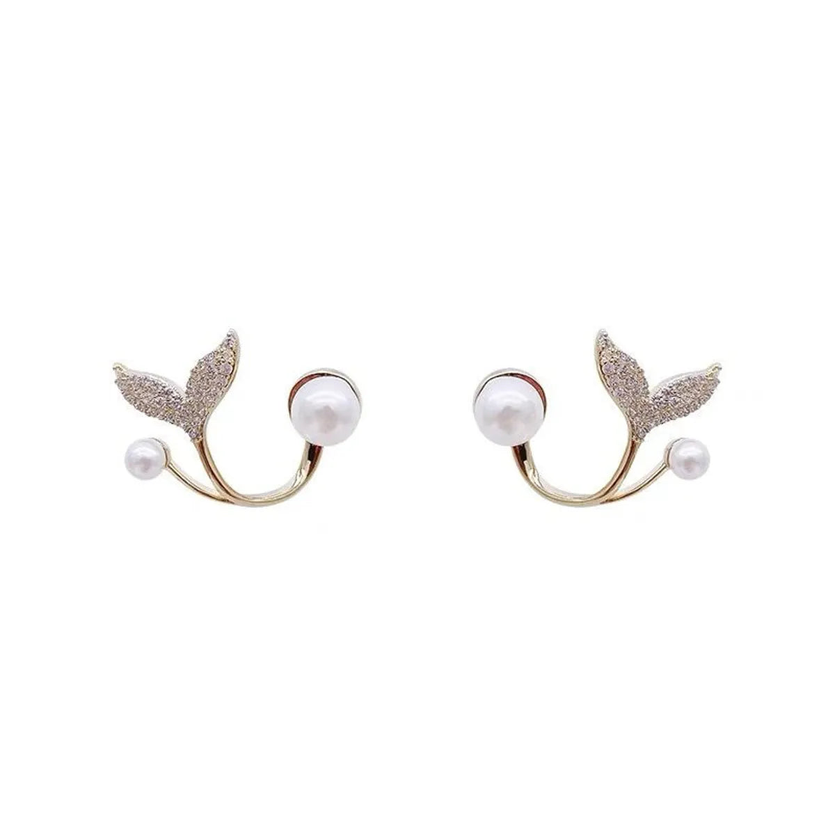 Simple Style Geometric Fish Tail Alloy Pearl Diamond Artificial Gemstones Women's Ear Studs