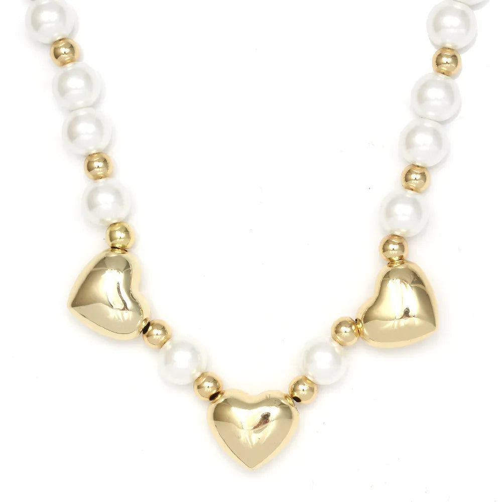 Simple Style Geometric Heart Shape Bow Knot Zircon Imitation Pearl Copper Wholesale Necklace