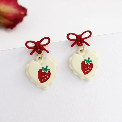 Simple Style Geometric Heart Shape Strawberry Alloy Stoving Varnish Women'S Earrings