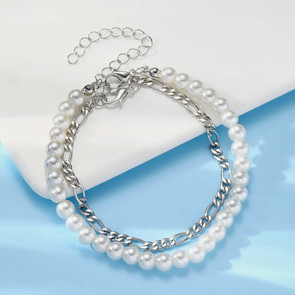 Simple Style Geometric Imitation Pearl Alloy Wholesale Bracelets