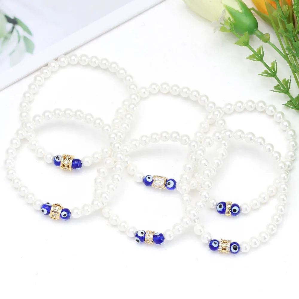 Simple Style Geometric Imitation Pearl Copper Wholesale Bracelets