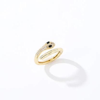 Copper K Gold Plated Rhodium Plated Simple Style Plating Hollow Out Inlay Geometric Jigsaw Snake Zircon Open Rings