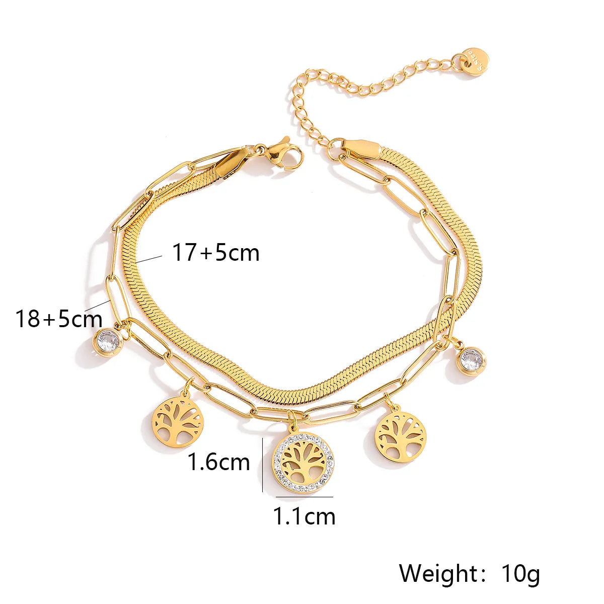 Simple Style Geometric Life Tree Titanium Steel Plating Inlay Zircon 18k Gold Plated Bracelets