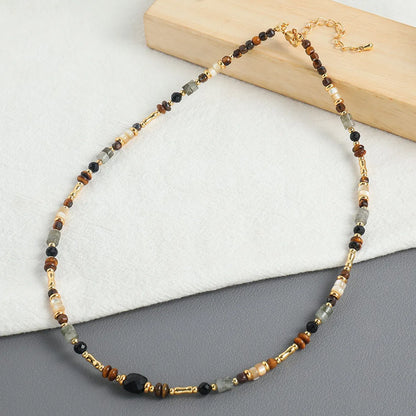 Simple Style Geometric Natural Stone Shell Copper Irregular Beaded Handmade Necklace