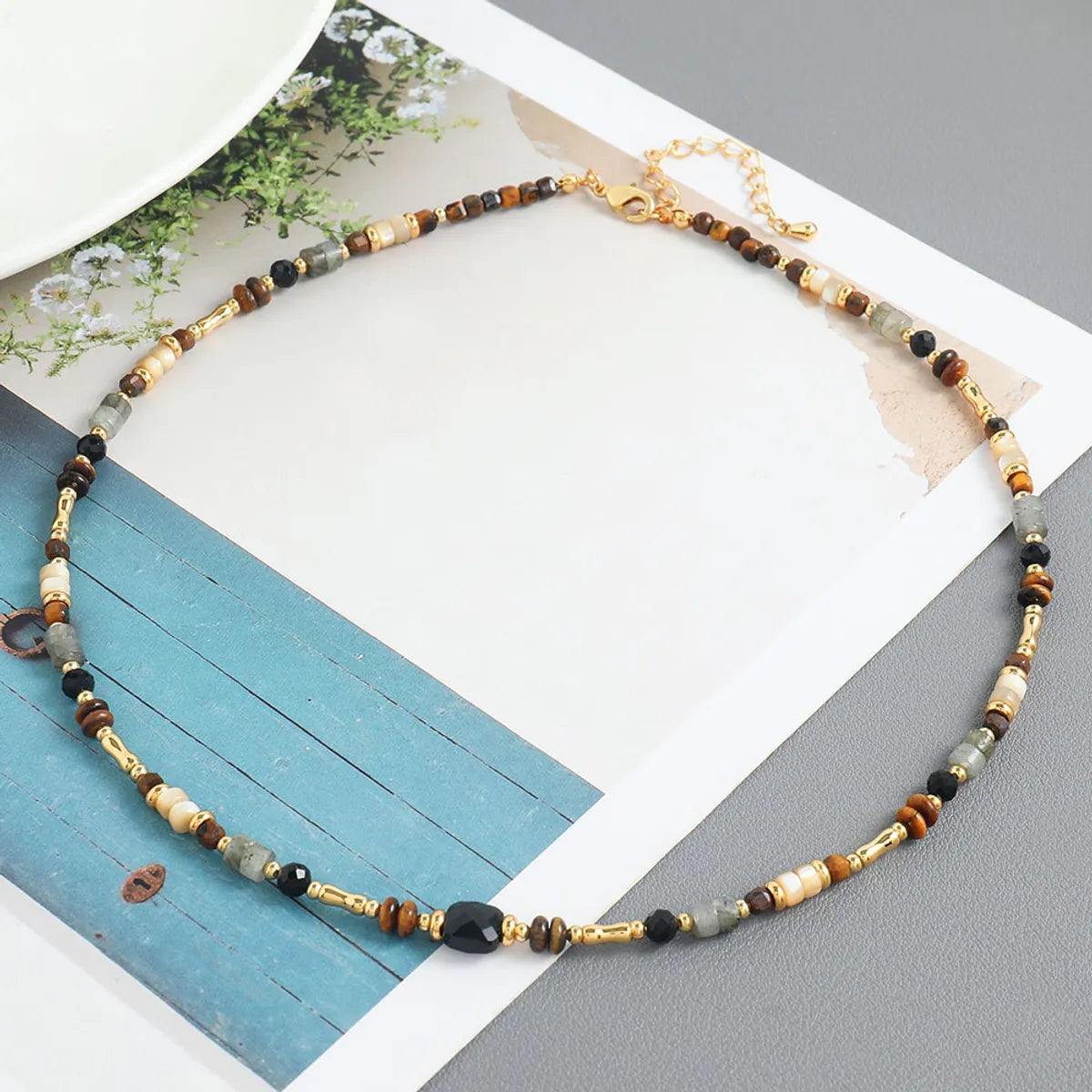 Simple Style Geometric Natural Stone Shell Copper Irregular Beaded Handmade Necklace