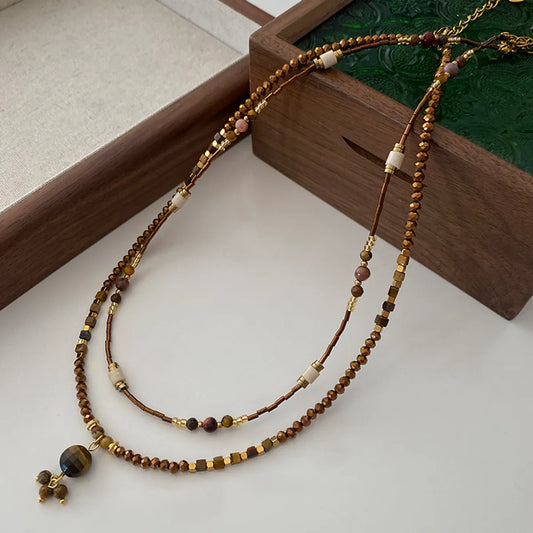 Simple Style Geometric Natural Stone Tiger Eye Pendant Necklace In Bulk