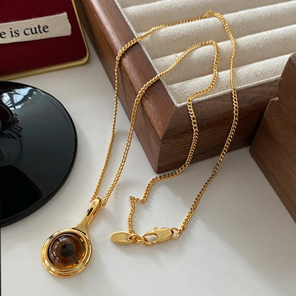 Simple Style Geometric Natural Stone Tiger Eye Pendant Necklace In Bulk