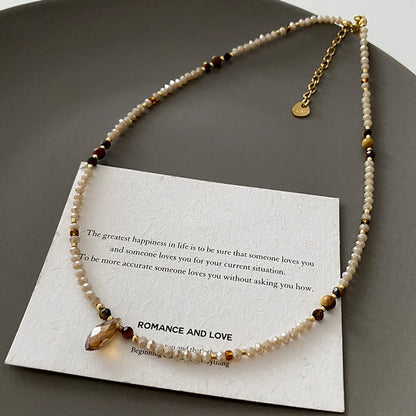 Simple Style Geometric Natural Stone Tiger Eye Pendant Necklace In Bulk