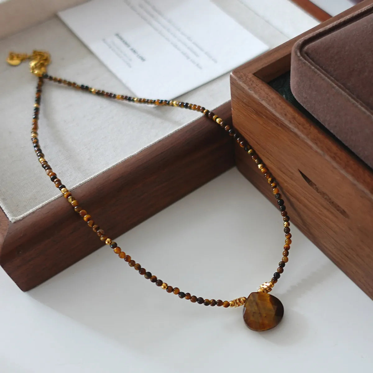 Simple Style Geometric Natural Stone Tiger Eye Pendant Necklace In Bulk