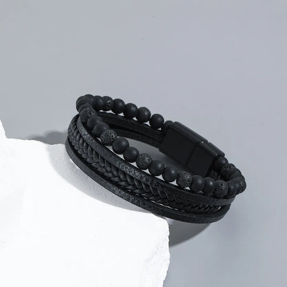 Simple Style Geometric Pu Leather Beaded Men'S Bracelets