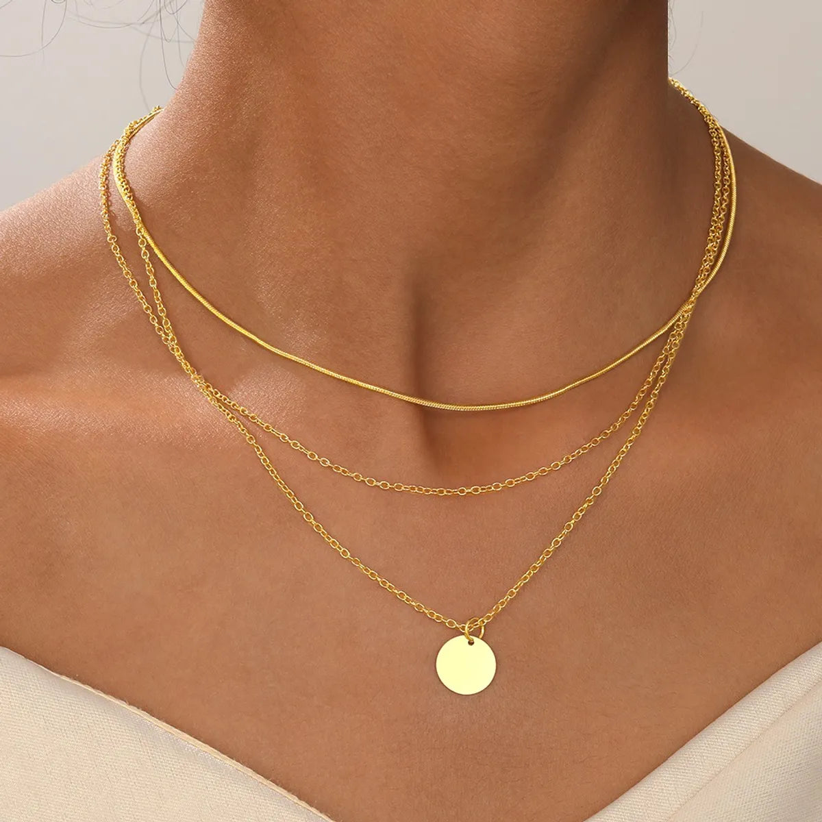 Simple Style Geometric Round Alloy Wholesale Three Layer Necklace