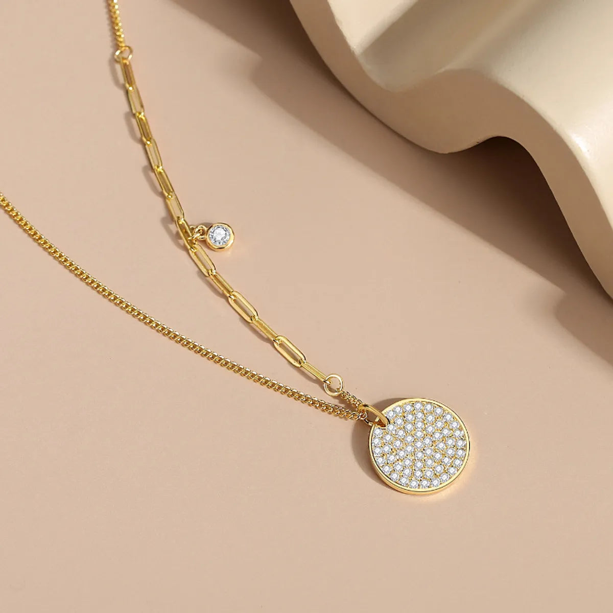 Simple Style Geometric Round Sterling Silver Plating Inlay Zircon Pendant Necklace