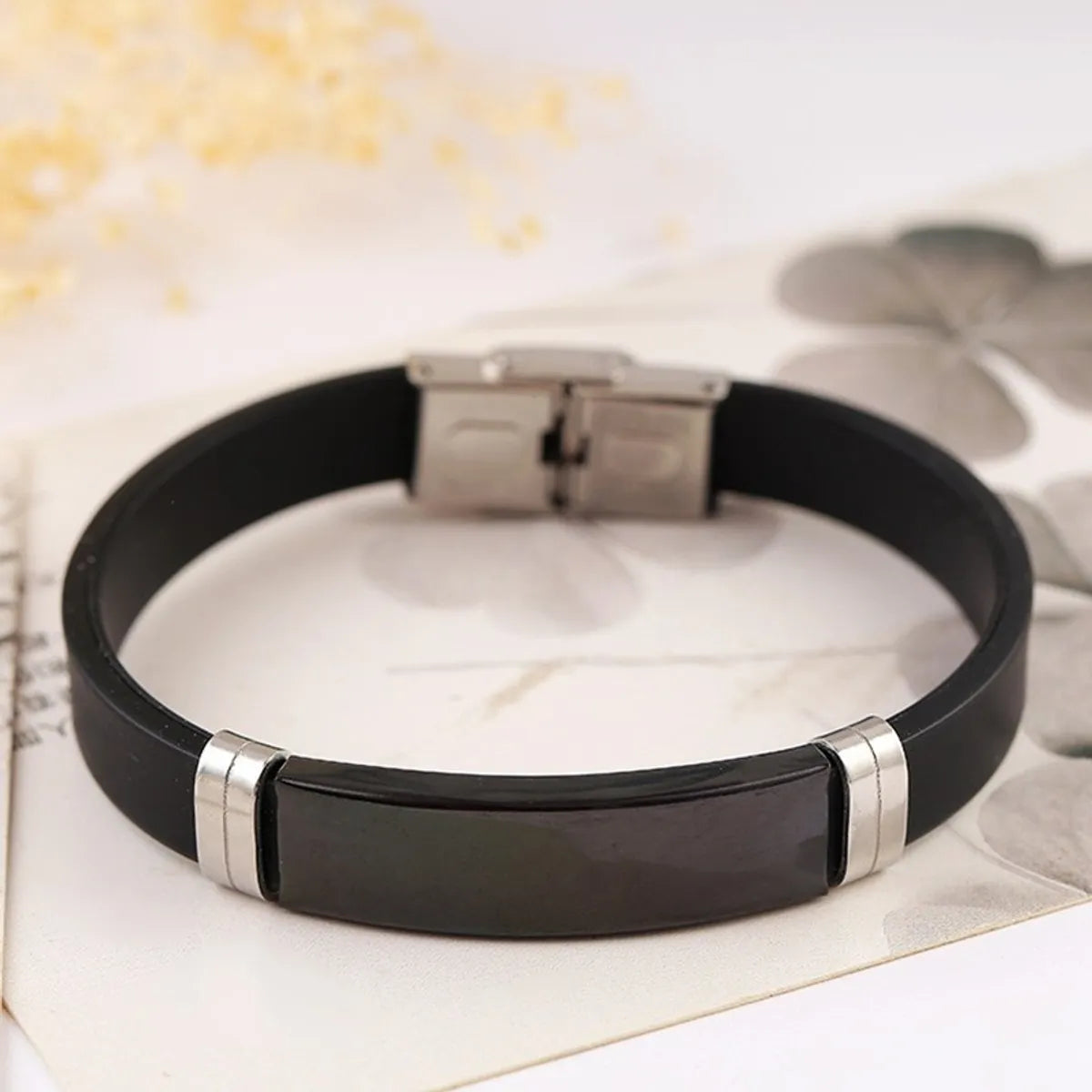 Simple Style Geometric Solid Color 304 Stainless Steel Silica Gel Wholesale Bangle